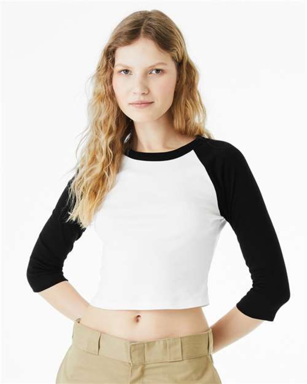 BELLA + CANVAS Women’s Micro Rib Three-Quarter Raglan Baby Tee for Layering Wear & Everyday Comfort